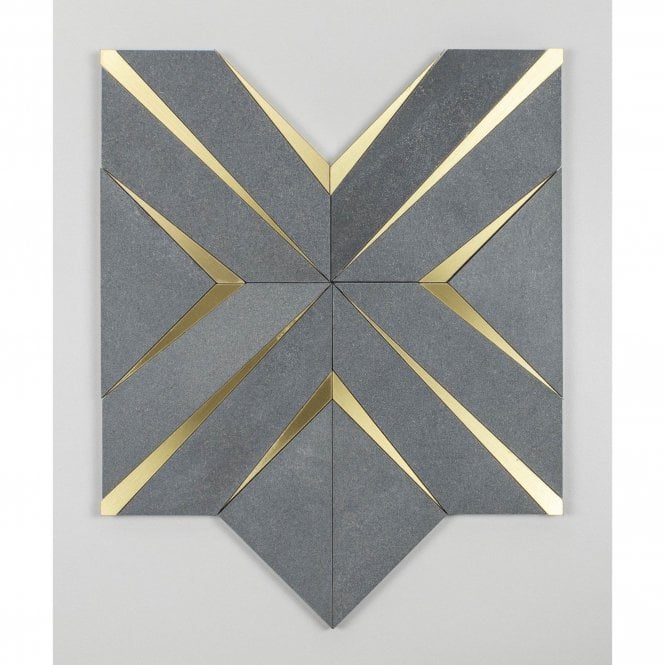 Labrynth Basalt Stone and Gold Brass 30.5cm x 30.5cm Mosaic Tile