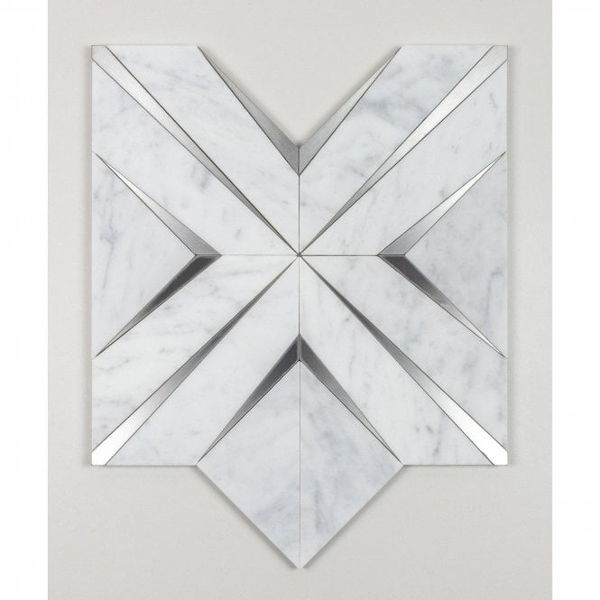 Labrynth Carrara Marble and Brushed Steel 30.5cm x 30.5cm Mosaic Tile