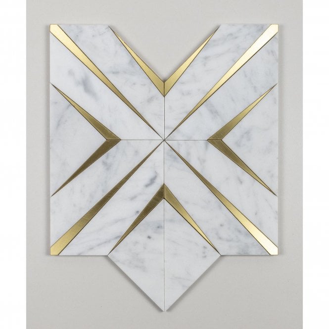 Labrynth Carrara Marble and Gold Brass 30.5cm x 30.5cm Mosaic Tile