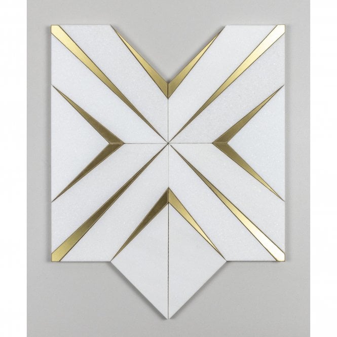 Labrynth Thassos Marble and Gold Brass 30.5cm x 30.5cm Mosaic Tile