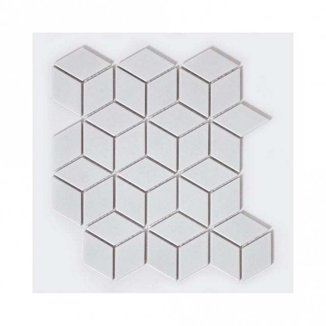 Matt Hexacube 3D White Mosaic Tiles