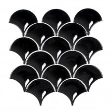Midnight Black Gloss 27.3cm x 25.9cm Fan Mosaic Tile