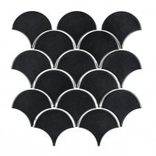 Midnight Black Matt 27.3cm x 25.9cm Fan Mosaic Tile