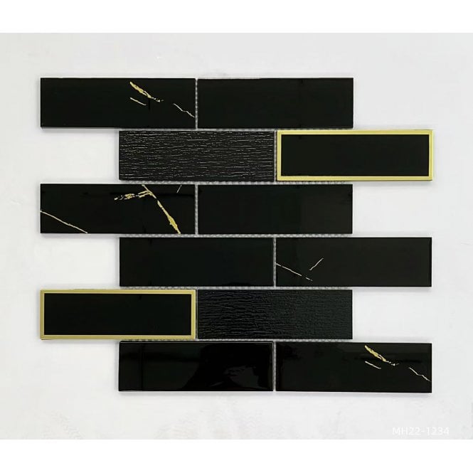Midnight Gold Marble (4.8cm x 14.8cm) 30cm x 30cm Mosaic Tile