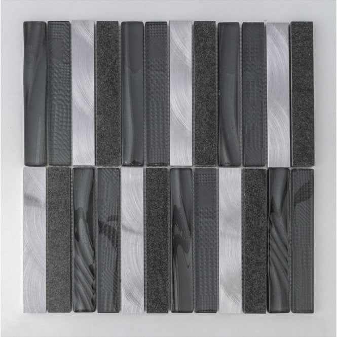 Nero Cool Bar Aluminium, Glass, Porcelain Mix (2.3cm x 14.8cm) 30cm x 30cm Mosaic