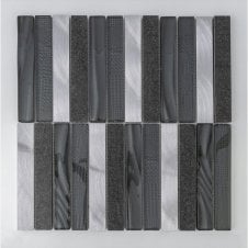 Nero Cool Bar Aluminium, Glass, Porcelain Mix (2.3cm x 14.8cm) 30cm x 30cm Mosaic