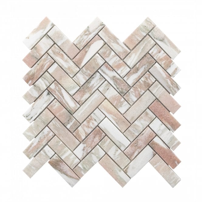 Norwegian Rose Honed Marble 30.5cm x 32.5cm Herringbone Mosaic Tile