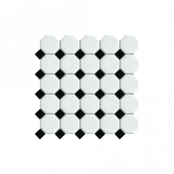 Octagon White on Black Matt & Gloss (5.5cm x 5.5cm) 29.5cm x 29.5cm Mosaic Tile