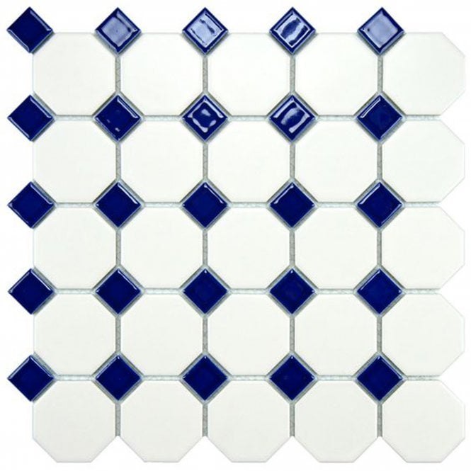 Octagon White on Blue Matt & Gloss (5.5cm x 5.5cm) 29.5cm x 29.5cm Mosaic Tile