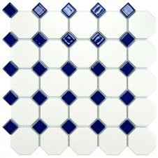 Octagon White on Blue Matt & Gloss (5.5cm x 5.5cm) 29.5cm x 29.5cm Mosaic Tile