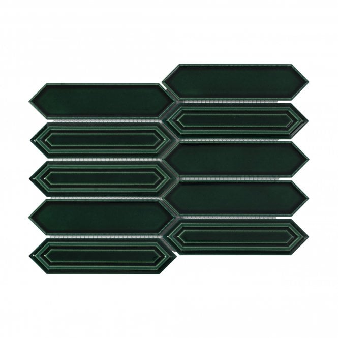 Picket Bottle Green Mosaic Tile (4.8cm x 19.8cm) 35.3cm x 25.5cm