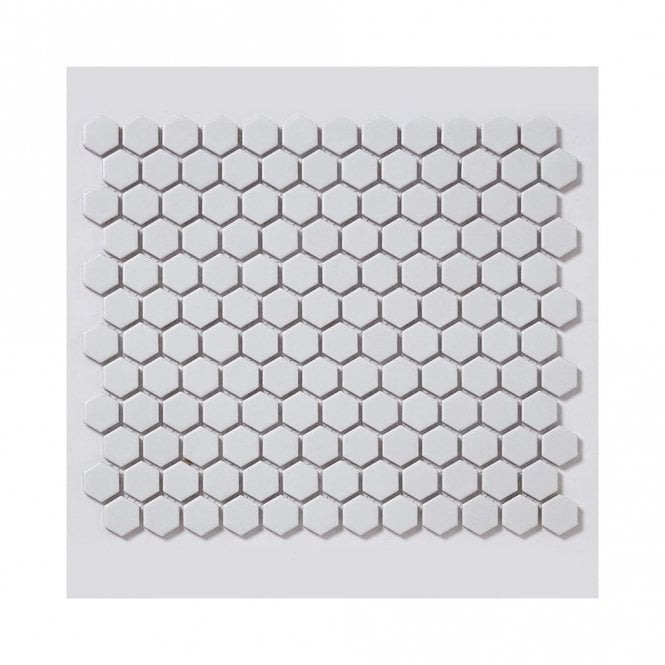 Pixel Hexagon Matt White (2.3cm x 2.3cm) 30cm x 26cm Mosaic Tile
