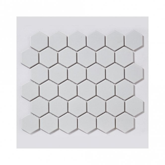Pixel Hexagon Matt White (5.1 cm x 5.9cm) 32cm x 28cm Mosaic Tile