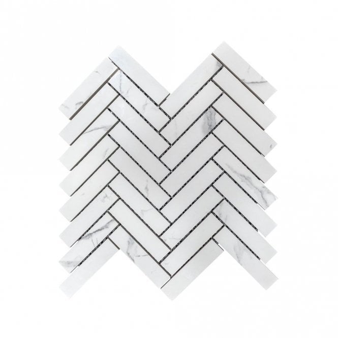 Q Marmi Calacatta Herringbone 28cm x 29.2cm Wall & Floor Mosaic
