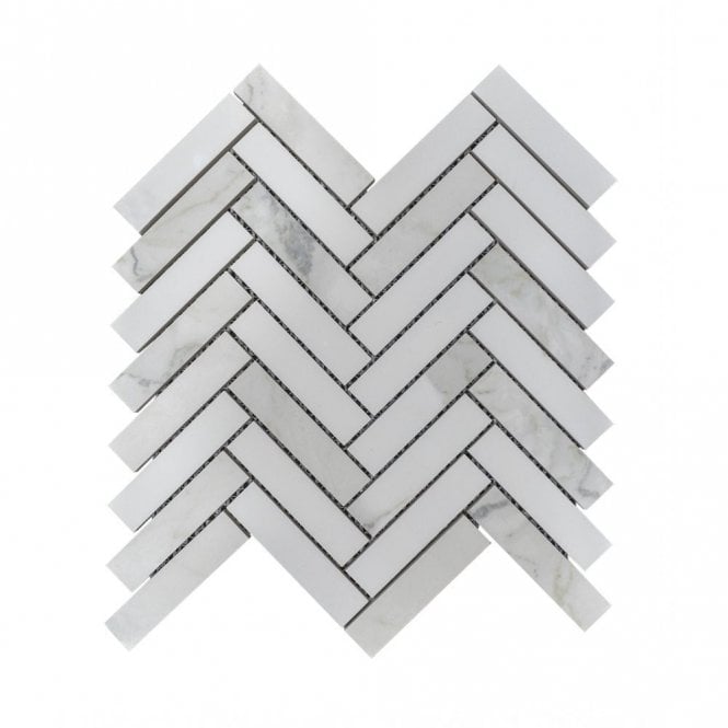 Q Marmi Statuario Herringbone 28cm x 29.2cm Wall & Floor Mosaic