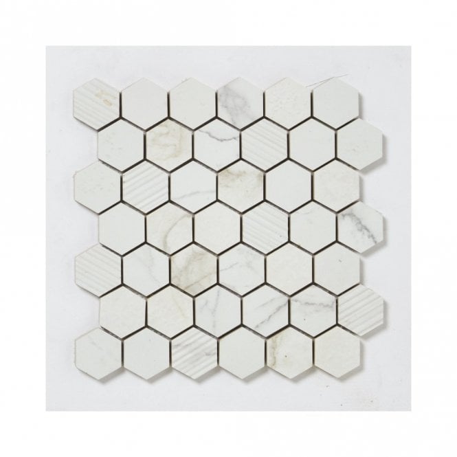 Q-Marmi Statuario Hexagon Mix Stone Mosaic (4.8cm x 4.8cm) 32.4cm x 33.2cm Wall & Floor Tile