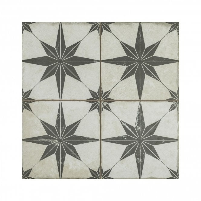 Scintilla Black Star Pattern 45cm x 45cm Wall & Floor Tile