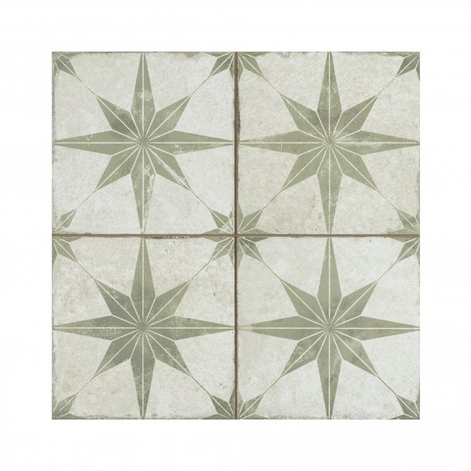 Scintilla Olive Green Star Pattern 45cm x 45cm Wall & Floor Tile