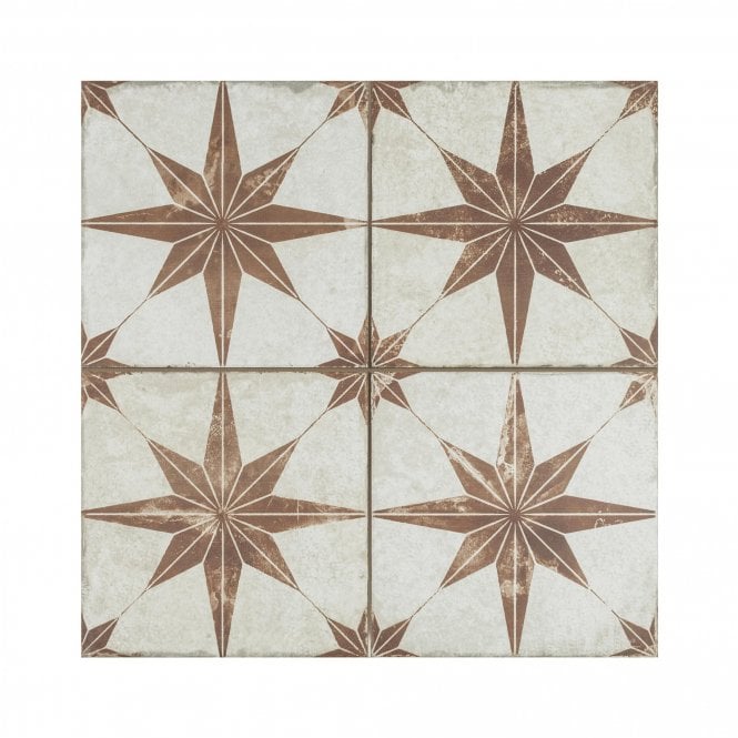 Scintilla Paprika Orange Star Pattern 45cm x 45cm Wall & Floor Tile