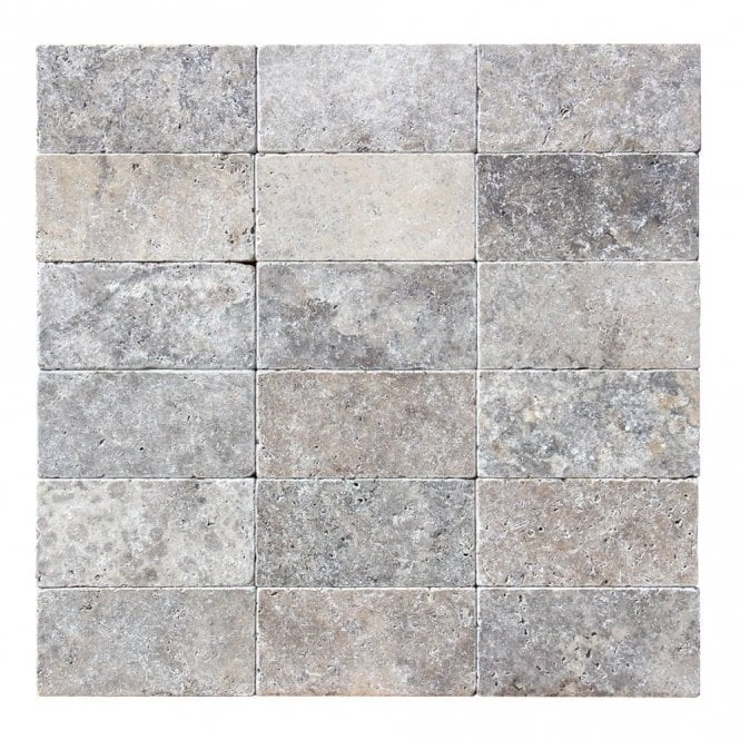 Silver Tumbled Travertine 7.5cm x 15cm Wall & Floor Tile