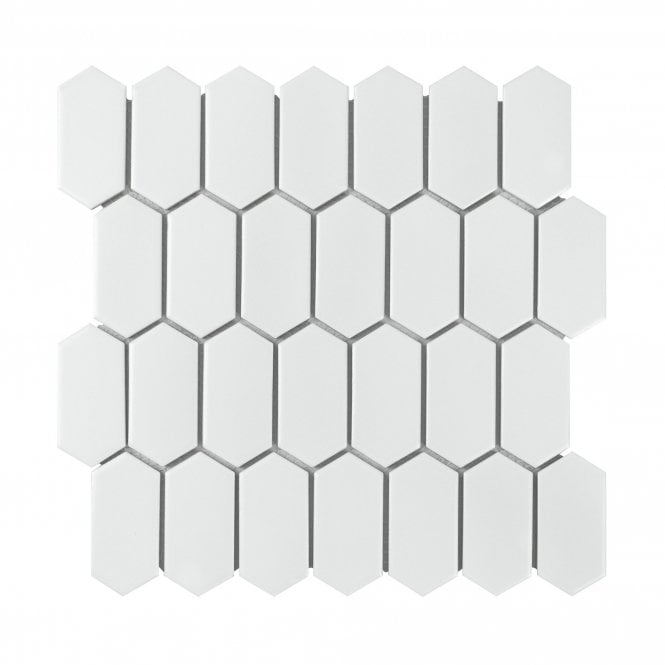 Slim-Hex Crystal White Matt (7.5cm x 3.8cm) 28.8cm x 29cm Mosaic Tile