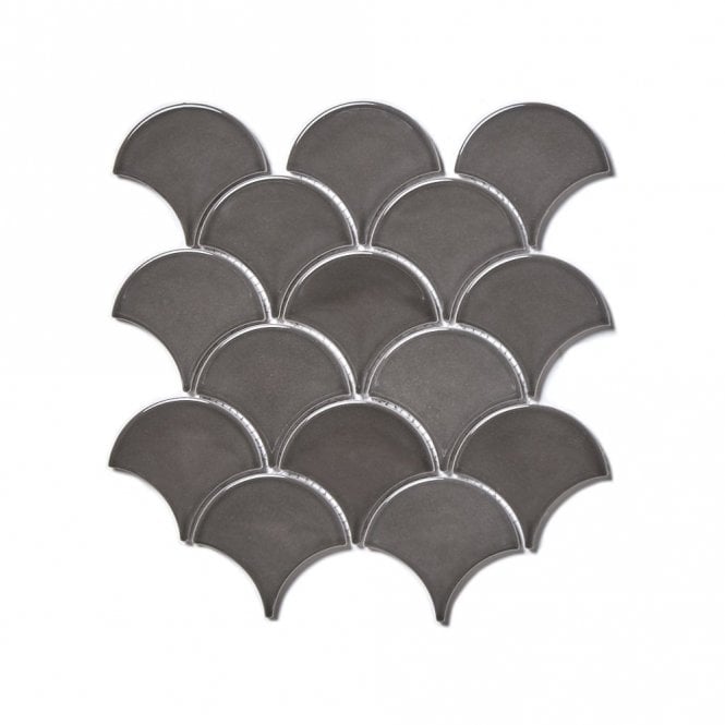 Smokey Grey Gloss 27.3cm x 25.9cm Fan Mosaic Tile