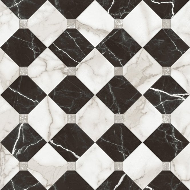 St Julian Black and White Marble Effect 45cm x 45cm Wall and Floor Tile