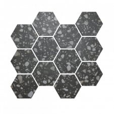 Terrazzo Hexagon Dark Grey Mosaic 26cm x 27.8cm Wall & Floor Tile