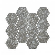 Terrazzo Hexagon Medium Grey Mosaic 26cm x 27.8cm Wall & Floor Tile