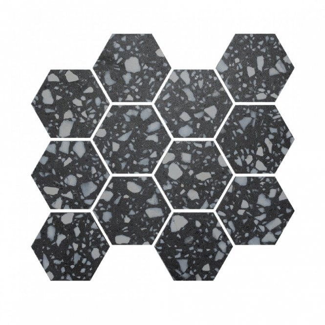 Terrazzo Hexagon Nero Mosaic 26cm x 27.8cm Wall & Floor Tile